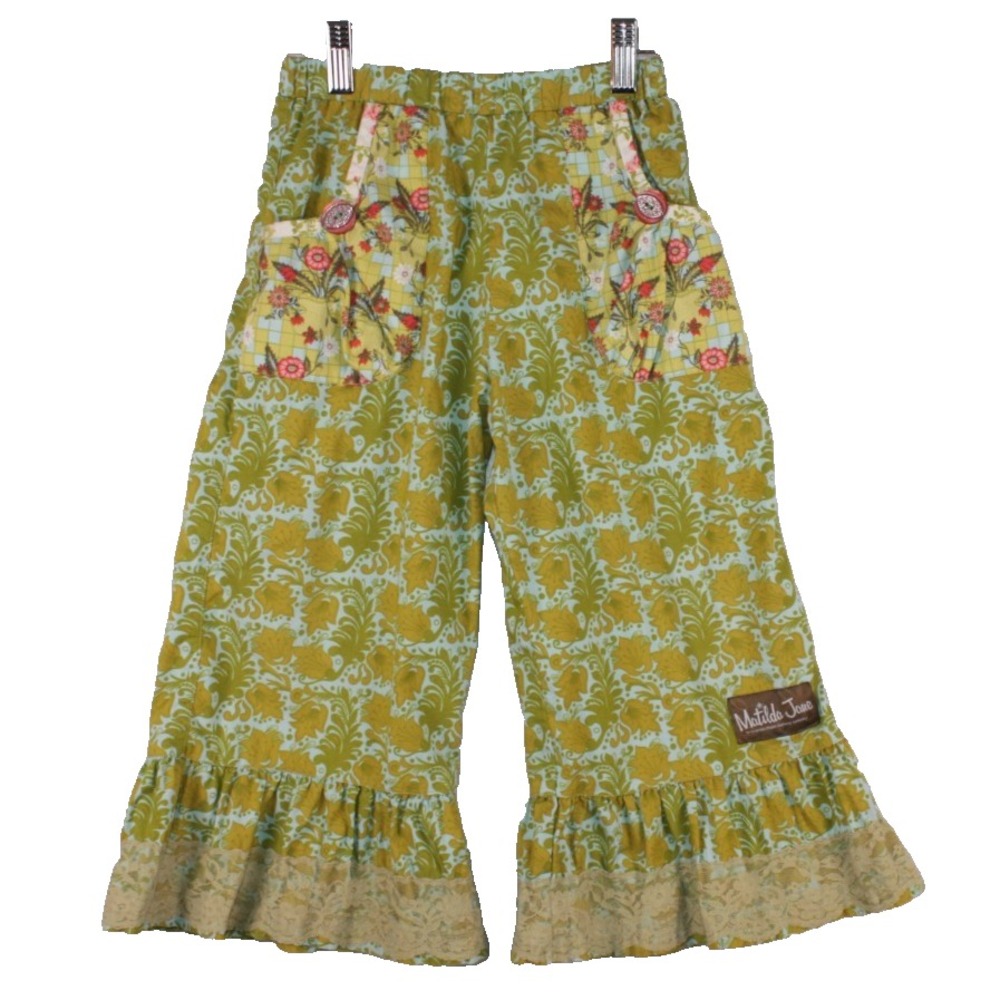 Matilda Jane Serendipity Pants Sz 6 Wallflower Green Ruffle Hem Pockets Stretch